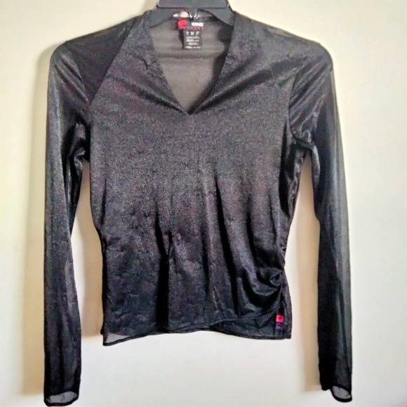 Versace Sport Black Sheer V-Neck Blouse Top Retro 2000's M - Picture 1 of 7